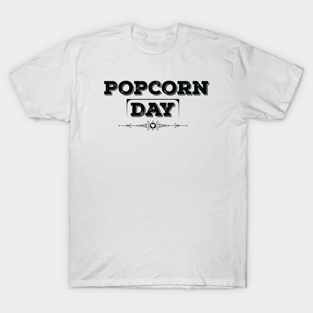 Popcorn Lover’s Day Black T-Shirt by VecTikSam